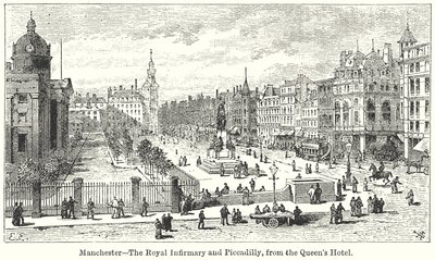 Manchester? Das königliche Krankenhaus und Piccadilly, vom Queens Hotel aus von English School